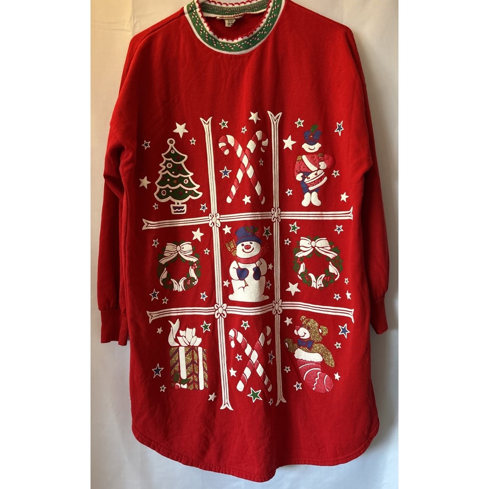 VTG 90s Danni Ugly Christmas Tic Tac Toe Long Sweater One Size Most‎  Acrylic